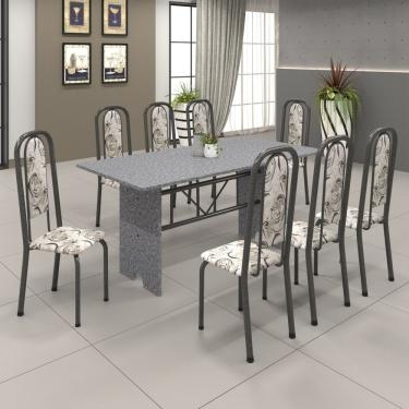 Imagem de Conjunto De Mesa 180X75Cm Tampo Granito Com 8 Cadeiras Lavínea Soma Móveis Martelado Prata/Ocre/Arabesco