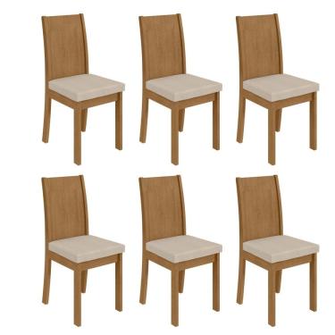 Imagem de Conjunto 6 Cadeiras Athenas Móveis Lopas Amêndoa Clean/Linho Rinzai Bege