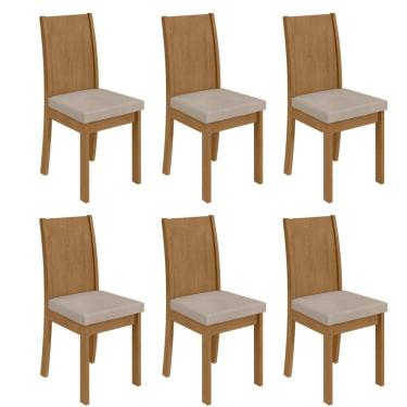 Imagem de Conjunto 6 Cadeiras Athenas Móveis Lopas Amêndoa Clean/Veludo Naturale Creme
