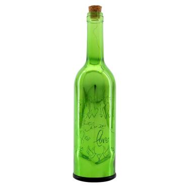 Imagem de Luminária Garrafa Decorativa De Vidro Verde Com Led 29cm