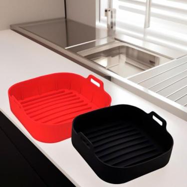 Imagem de Kit 2 Forma de Silicone Air Fryer Grande 20CM Assadeira Fritadeira Qua