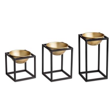 Imagem de Kit 3 Cachepot Dourado Suporte Metálico Preto