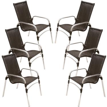 Imagem de Kit 6 Cadeiras Emily Em Alumínio E Fibra Sintética Trama Original Preto