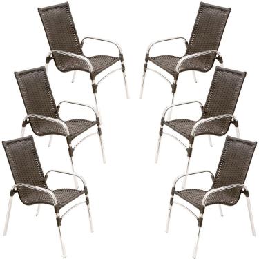 Imagem de Kit 6 Cadeiras Emily Em Alumínio E Fibra Sintética Trama Original Tabaco