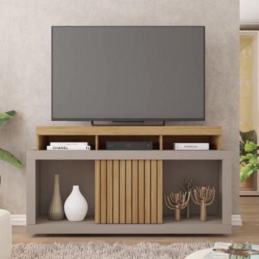 Imagem de Rack Para Tv Até 55 Polegadas Frisos Decorativos Valença Mel/cinza