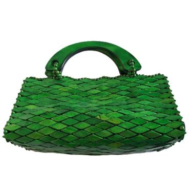 Imagem de Bolsa Artesanal Madeira Verde Clara, Alça Curta, 28cm