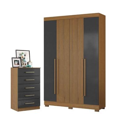 Imagem de Cômoda 2014140 e Guarda Roupa Solteiro 2030240 Atacama Grafite - Aramóveis