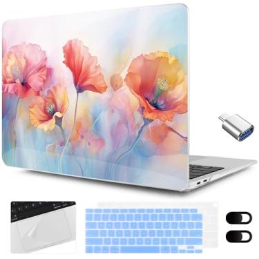 Imagem de MEEgoodo Capa Rígida Para Macbook Air 13,3" 2021 2020 2019 2018 A2337 M1 A2179 A1932, Com Teclado, Webcam E Película Trackpad, Adaptador Tipo C M1, Papoulas Arco-Íris