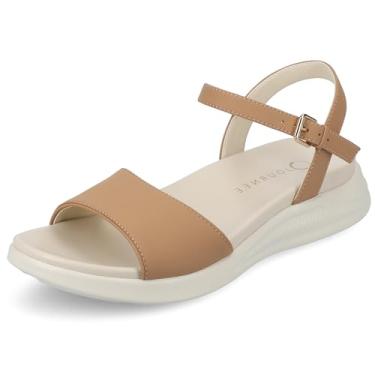 Imagem de Journee Palmilhas femininas acolchoadas Jaylee fivela tira tira ajustável no tornozelo plataforma baixa bico aberto couro sintético, Arena, 35