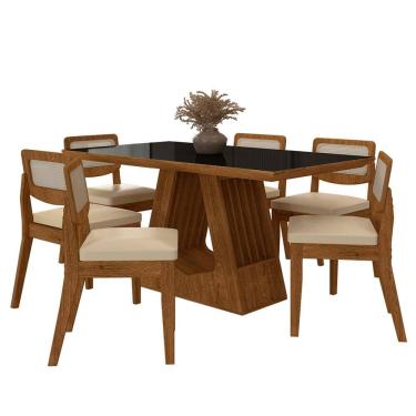 Imagem de Mesa Santiago Com 6 Cadeiras Sextavada Frei/preto/corino Bege - M.a