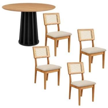 Imagem de Mesa Jantar Redonda 105cm com 4 Cadeiras Estofadas 100% MDF - Casa Lar