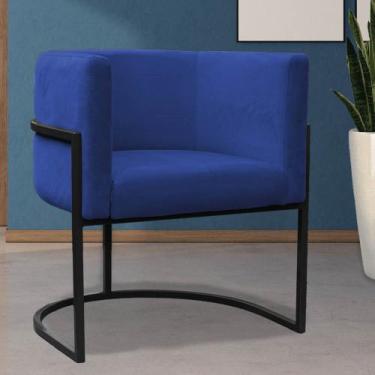 Imagem de Poltrona Reforçada Decorativa Sala Carla Base Ferro Preta Suede - DECO