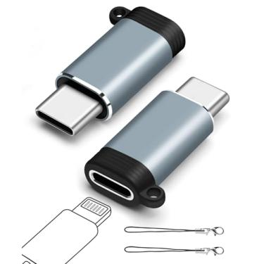 Imagem de leizhan Adaptador Lightning fêmea para USB-C macho (pacote com 2), adaptador USB C Lightning, transferência de dados para iPhone 16/15, MacBook Pro/Air, iPad, não serve para áudio/OTG - cinza