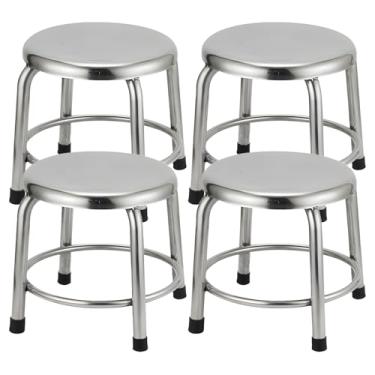 Imagem de QIQIZHL Cadeira de bar, banco de bar de aço inoxidável estilo industrial, banco redondo para cozinha (4, banquinho curto (30,5 cm A))