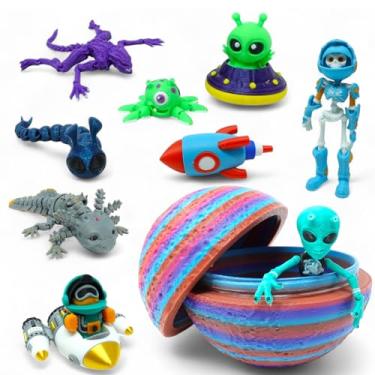 Imagem de Articulated Alien Figurine Collection – 10 Detailed 3D Printed Sci-Fi Figures with Planetary Egg Storage, Fully Posable Display Models, Collector Gift Set for Space, Fantasy, and Galactic Enthusiasts
