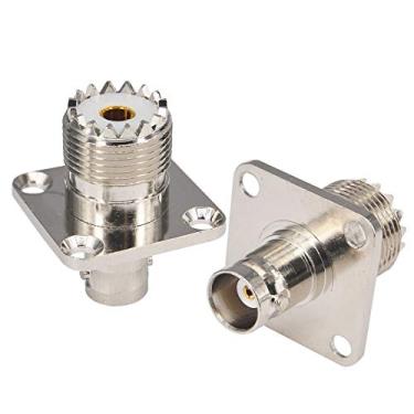 Imagem de BOOBRIE BNC fêmea para UHF fêmea SO239 4 orifícios Flange Painel Montagem Conector RF Coaxial Adaptador fêmea para fêmea Conector de cabo coaxial BNC Jack para UHF Jack Adaptador de solda Pacote com 2