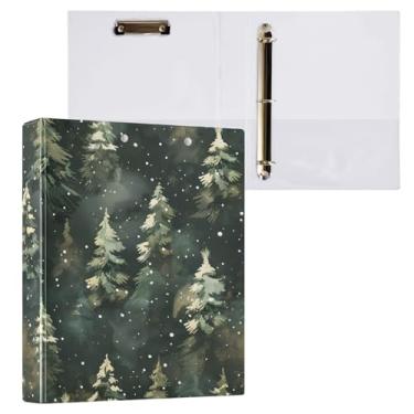 Imagem de Fichário de 3 anéis para árvore de Natal verde de inverno de 3,8 cm, fichários de três anéis com prancheta, serve para papel de 21 x 28 cm, 3 bolsos internos de PVC transparentes para material de