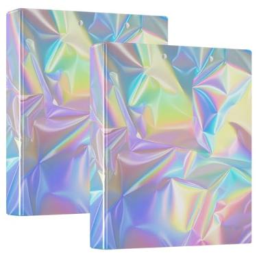 Imagem de Fichário com 3 anéis holográficos, arco-íris, neon de 3,8 cm, fichários de três anéis com prancheta, serve para papel de 21 x 28 cm, 3 bolsos internos de PVC transparentes para material de escritório