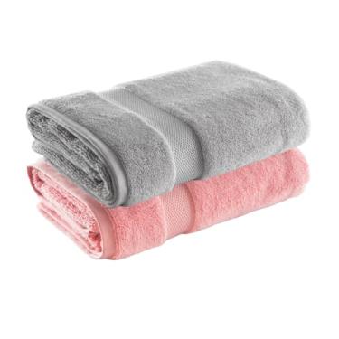 Imagem de Jogo de Toalha de Banho Super Soft Zero Twist, 2 peças, 70x140cm, Algodão, Toque Macio, 500g/m², Altihaus, Alta Absorção, Durabilidade (Rosa/Cinza)