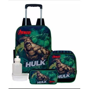 Imagem de Kit Escolar Mochila Do Hulk De Carrinho Com Estojo e Lancheira Térmica