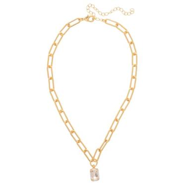 Imagem de Sorrelli Nia Colar com pingente de lapidação esmeralda, corrente grossa ajustável com clipe de papel, transparente