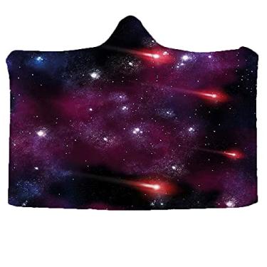 Imagem de Cobertor com capuz infantil espacial, quatro cometas no céu, poeira estelar, chuva de meteoros, cenário mágico de auréola, usado para sofá, escola, viagem em família, piquenique, transporte, L 203 x C