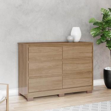 Imagem de Cômoda 129,5cm 6 Gavetas Ravenna Henn, Jequitibá Brilho