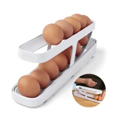 Imagem de Organizador Porta Ovos Suporte 4 Andares Rolante Para 30 Ovos Dispenser Armazena e organizador de Geladeira(Suporte 2 Camadas)