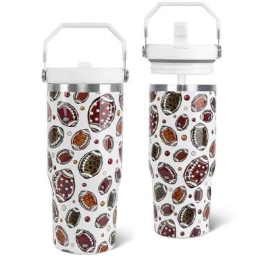 Imagem de Zifmrtrwn Copo de outono com alça e canudo retrô copo de futebol isolado copo de aço inoxidável caneca de café vintage decoração de presentes de outono - 850 g (1 peça)