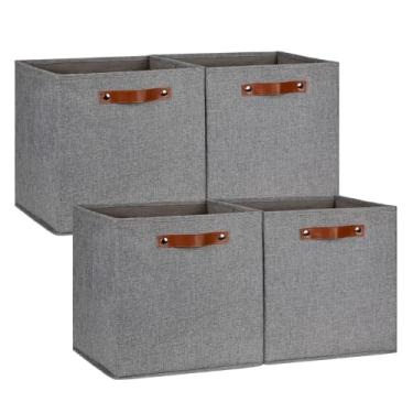 Imagem de DULLEMELO Cubos de armazenamento de tecido, cestos de cubo de 33 cm para cesta de presente vazia, brinquedos, armazenamento de roupas de berçário, organizadores de armário e cestas de armazenamento (cinza-4)