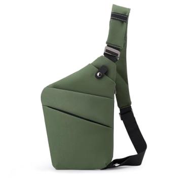 Imagem de Bolsas antifurto de viagem, bolsa tiracolo fina para mulheres e homens, seguro para viagem, à prova d'água, Verde militar, Medium, Ombro esquerdo
