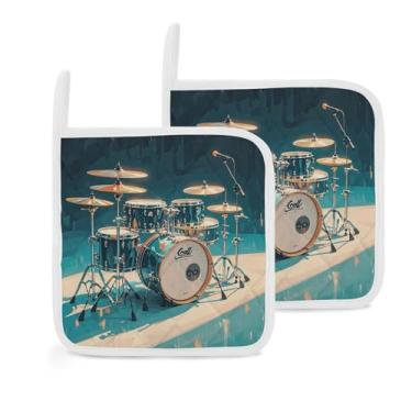 Imagem de Porta-panelas quadradas, conjunto de tambores frios, estampados, almofadas quentes, almofadas de mesa para cozinha e mesa de jantar, suporte de panela com isolamento térmico, 2 peças