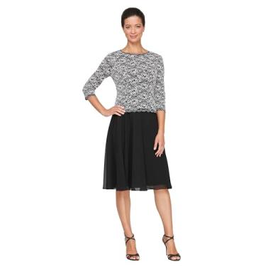 Imagem de Alex Evenings Vestido feminino com corpete bordado para mãe da noiva, vestido de convidada de casamento (tamanho pequeno e regular), Preto e branco, 50