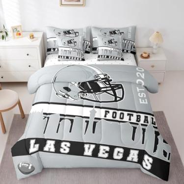 Imagem de Erosebridal Jogo de lençol Queen com estampa de futebol americano, futebol americano, 7 peças, cinza, para decoração de quarto de fãs de futebol americano (Las Vegas)