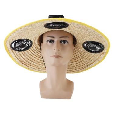 Imagem de Asixxsix Chapéu com ventilador solar, chapéu com ventilador movido a energia solar e 4 ventiladores removíveis, chapéu de balde com aba larga ajustável com 3 velocidades de