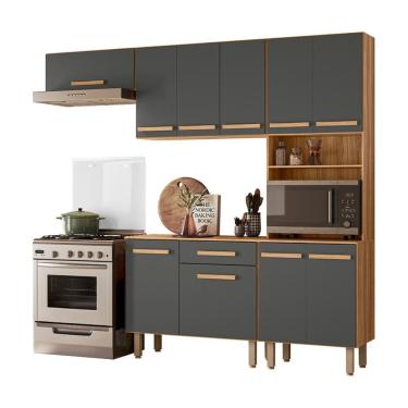 Imagem de Cozinha Com Balcão Lemon Com 10 Portas E 1 Gaveta 222 Cm Freijo/Chumbo