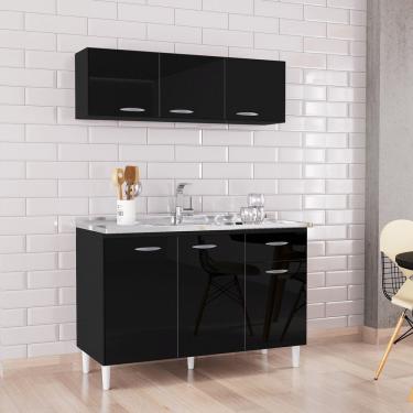 Imagem de Cozinha Compacta 2 Peças Balcão Para Pia 3 Portas 1 Gaveta Com Armário Aéreo 3 Portas Poquema Móveis Preto