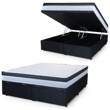 Imagem de Cama Box Baú Casal Queen Colchão Com Molas Ensacadas 158x198x63cm Dunas Branco/preto Hellen Branco/pre