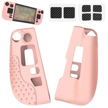 Imagem de Allinboy Compatível com Steam Deck/Steam Deck OLED, capa de silicone antiderrapante antiarranhões com 6 adesivos de botão traseiro, rosa