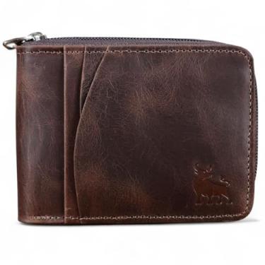 Imagem de Carteira Masculina De Couro Legítimo Bovino Com Ziper CNH Cartões Antifurto Proteção RFID - 287 (Marrom Café - Couro CBFT)