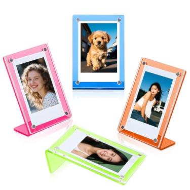 Imagem de MaehSab Pacote com 4 mini molduras de acrílico para exibição de mesa 5 x 7 cm para filmes instantâneos de 5 x 8 cm, porta-porta-retratos tamanho carteira para Polaroid Instax Mini e filmes similares