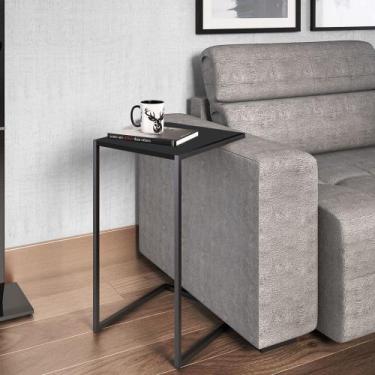 Imagem de Mesa Lateral Estilo Industrial 35x40cm Freedom Móvel na Caixa, Preto