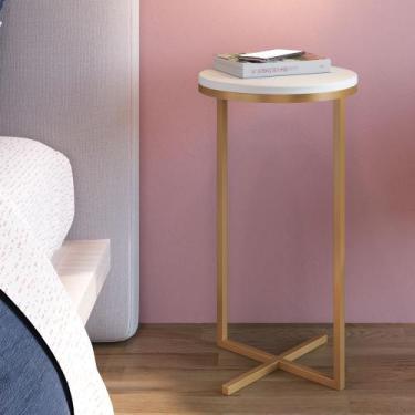 Imagem de Mesa Lateral Estilo Industrial Alta Freedom Móvel na Caixa, Branco/Dou