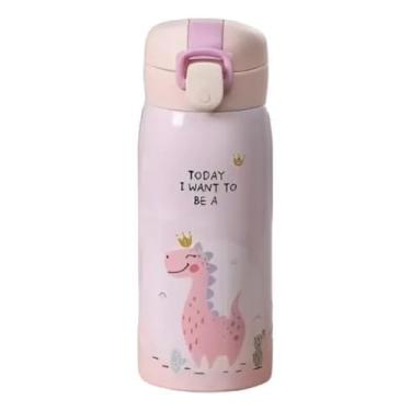 Imagem de Garrafa Térmica Garrafinha Térmica Infantil Inox Canudo Trava 350 ml - Desenho dinossauro Coelho Carneiro Panda - TYDA (DINO ROSA)