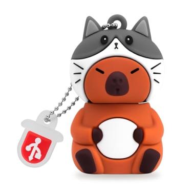 Imagem de BORLTER CLAMP Pen drive USB de 32 GB fofo em forma de capivara (chapéu de gato) pendrive pen drive para armazenamento de dados externos
