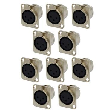 Imagem de Pacote com 10 adaptadores XLR fêmea de 3 pinos, conector de ângulo reto XLR de 3 pinos de metal