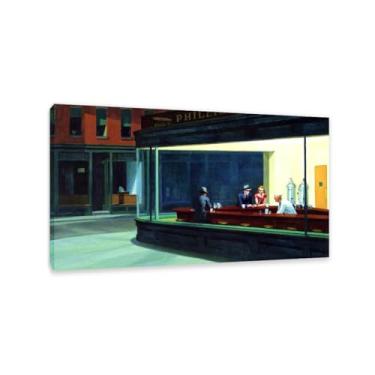 Imagem de Edward Hopper Impressão em tela Night Hawks Giclee pintura a óleo realismo pôsteres para quarto sala de estar reprodução arte de parede 125 x 70 cm (124,5 x 71,1 cm) emoldurado