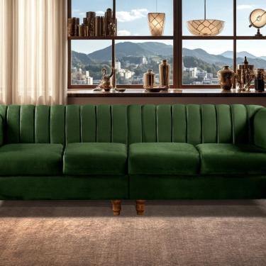 Imagem de Sofá 4 Lugares Decoração Retrô Clássico Realeza Chesterfield Verde