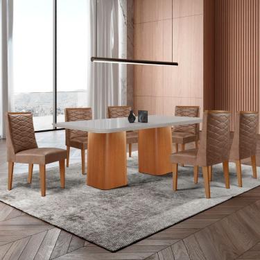 Imagem de Mesa de Jantar Eloise 180cm Tampo MDF Vidro com 6 Cadeiras Safira