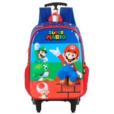 Imagem de Mochila Super Mario Bros Rodinhas Escolar Infantil Vermelho